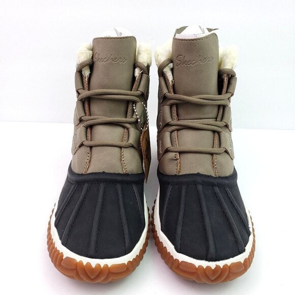 NEW Skechers Jagged Pond Womens Size 5 Black Taupe Waterproof Duck Boots 167286 - Picture 3 of 11